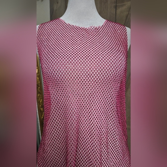 MESHKI Emerson Diamante Mesh Fishnet Tank Top In Fuchsia Pink. Size Small NWT - Picture 12 of 14